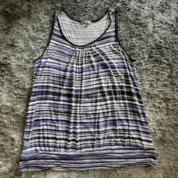 Women's Daisy Fuentes Tank Top Purple Black White Size 1X - Picture 1 of 7